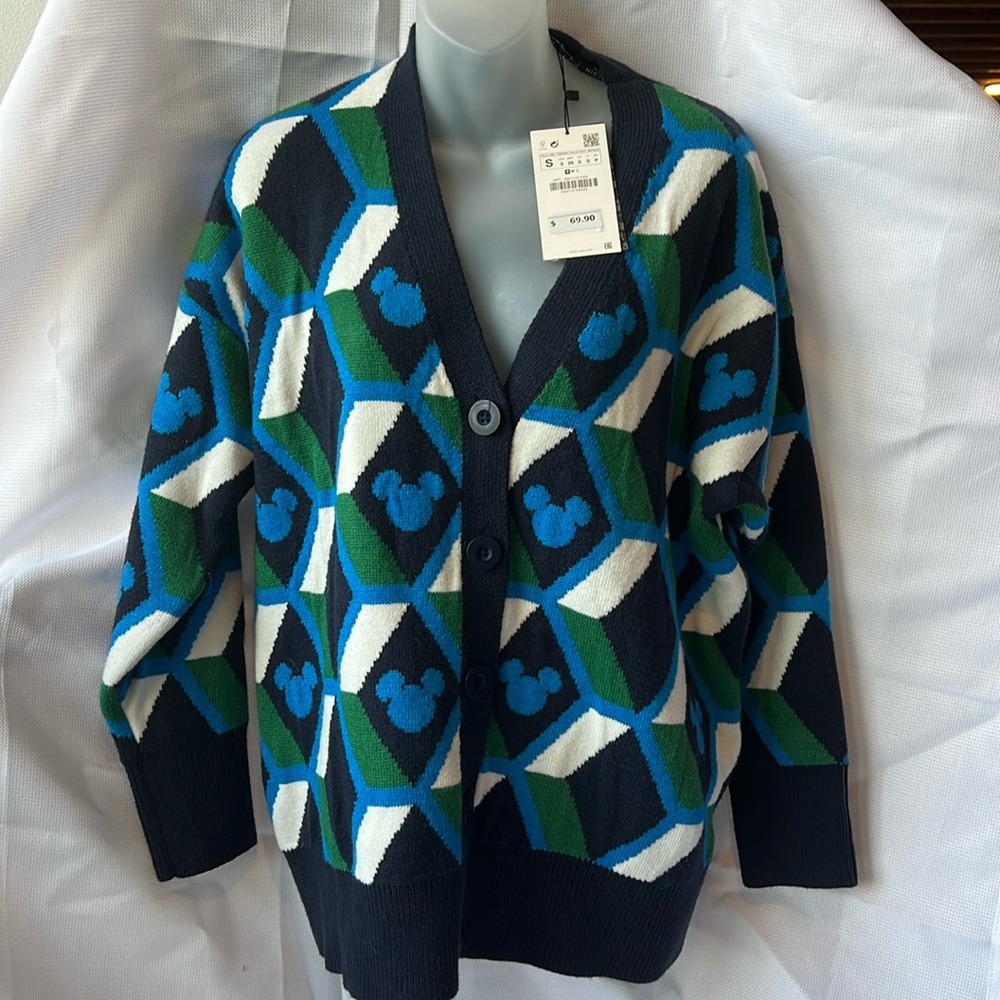 ZARA Navy Green ©Disney Mickey Mouse® Oversized Cardigan - S